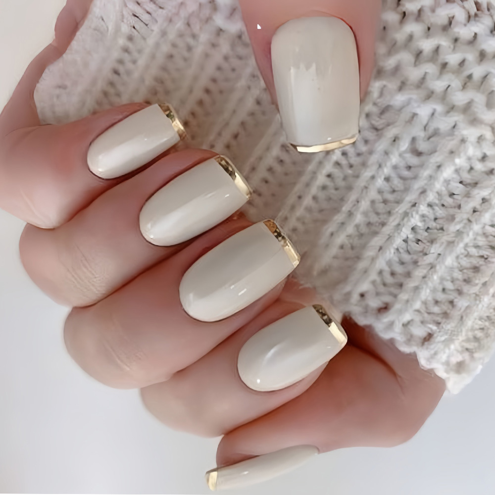 Nail Art Overlay - 여성용 중간 사이즈 가짜 손톱 베이지