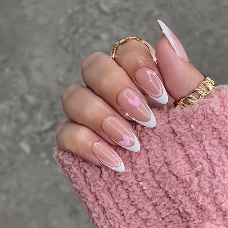 핑크 하트 모양 24피스 물방울 아몬드 네일 유럽 및  - Nail Art France 리뷰 및 가격