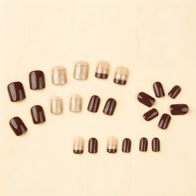 여성용 짧은 사각형 가짜 손톱, 광택 있는 갈색 팁,  - Nail Art Overlay 리뷰 및 가격