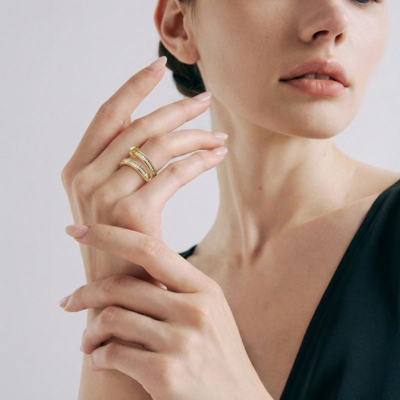 우아한 더블 밴드 바게트 큐빅 지르코니아 반지, 플래티 - Nail Art France 리뷰 및 가격